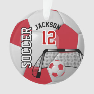 Donkerrood en wit Personaliseer Voetbal Ornament