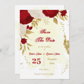 donkerrood en witte bloemen goud botanisch save the date (Voorkant / Achterkant)