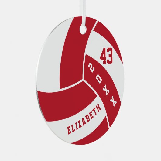 Donkerrood en witte volleybal metalen ornament (Voorkant Rechts)