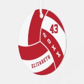 Donkerrood en witte volleybal metalen ornament (Voorkant links)