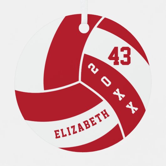 Donkerrood en witte volleybal metalen ornament (Voorkant)