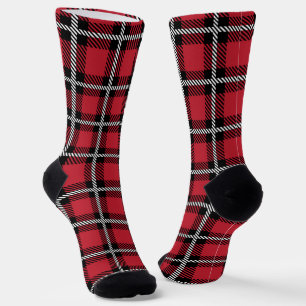 Donkerrood en zwart tartan geruit patroon sokken