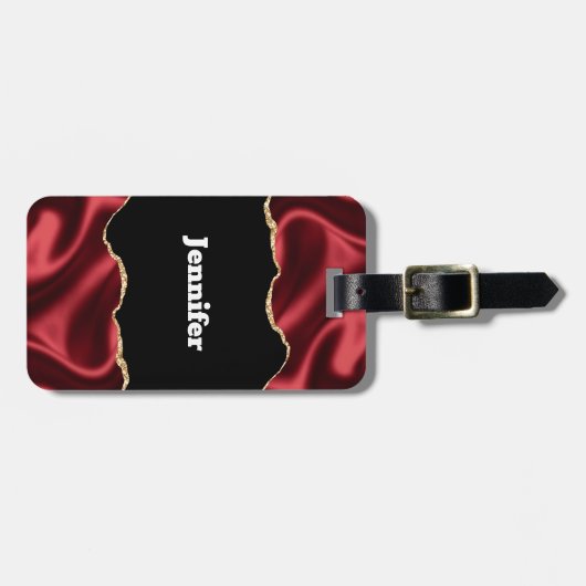Donkerrood glam met laag satin Abstract ontwerp Bagagelabel (Voorkant horizontaal)