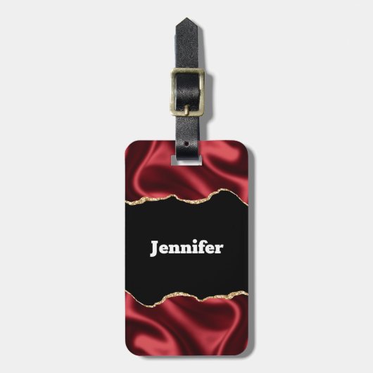 Donkerrood glam met laag satin Abstract ontwerp Bagagelabel (Voorkant verticaal)