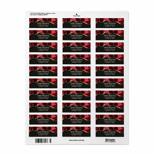 Donkerrood glam met laag satin Abstract ontwerp Etiket (Full Sheet)