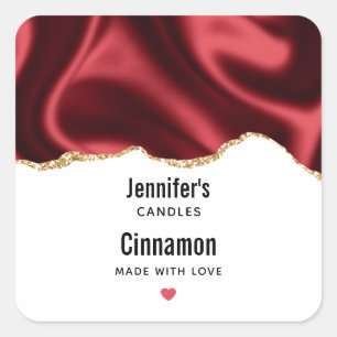 Donkerrood glam wazig satijn design - Kaars bedrij Vierkante Sticker