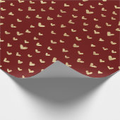 Donkerrood Golden Hearts Pattern Wrapping Paper Cadeaupapier (Hoek)