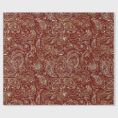 Donkerrood & Goud Bloemen Paisley Cadeaupapier (Vlak)