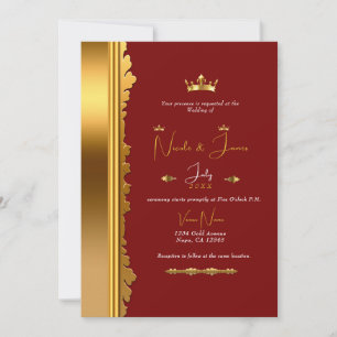 Donkerrood & Goud Elegante Koninklijke Glam Bruilo Kaart