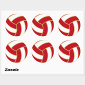 Donkerrood, goud en witte volleybal ronde sticker (Vel)