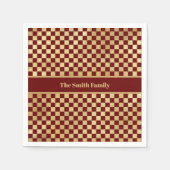 Donkerrood goud gecheckt papier servet (Voorkant)