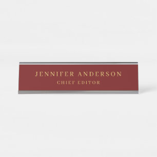 Donkerrood & Gouden Kleuren Professionele Moderne Bureau Naambordje