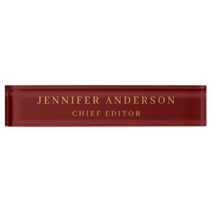 Donkerrood & Gouden Kleuren Professionele Moderne Naambordje