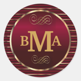 Donkerrood & Gouden Monogram Envelopzegel Ronde Sticker