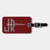 Donkerrood, grijs en wit monogram, aan te passen bagagelabel (Voorkant horizontaal)