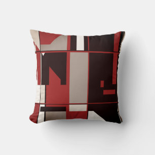 Donkerrood Grijs Zwart Taupe Wit Geometrisch Mozaï Kussen