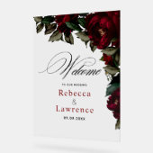 Donkerrood groen bloemenmoody gothic bruiloft welk acryl bord (Hoek)