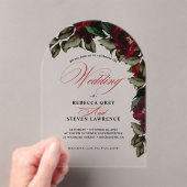 Donkerrood groen bloemenmoody gotische trouwboog acryl uitnodigingen (Insitu (Draagbaar))