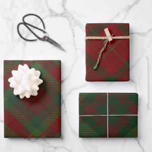 DONKERROOD & GROEN KERSTPLAID PATROON INPAKPAPIER VEL