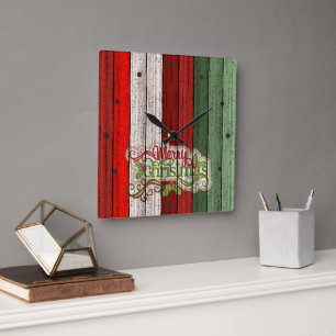 Donkerrood groen verweerde houten planken patroon vierkante klok