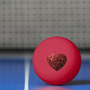 Donkerrood hart namaak glitters glinsteringen pingpongballen