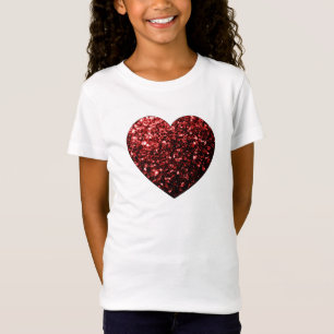 Donkerrood hart nep glitterspikkels t-shirt