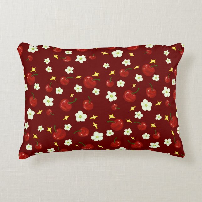 Donkerrood kersenpatroon accent kussen (Voorkant)