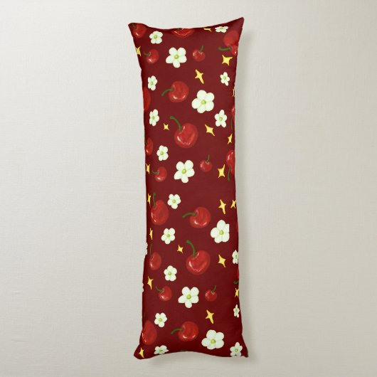 Donkerrood kersenpatroon lichaamskussen (Achterkant (Verticaal))