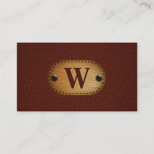 Donkerrood leder   Bruin leder Stitch Visitekaartje