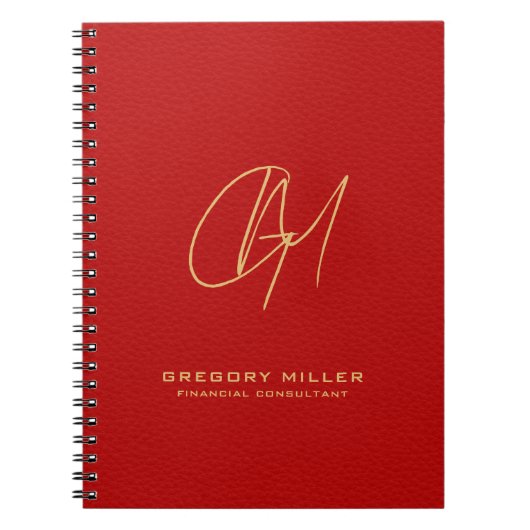 Donkerrood  leder Modern Monogram Notitieboek (Voorkant)