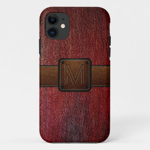 Donkerrood lederen look bruin label iPhone 11 hoesje