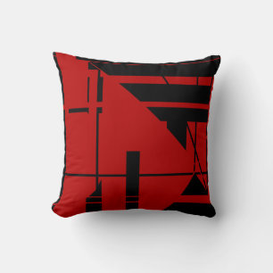 Donkerrood met zwart geometrisch abstract ontwerp kussen