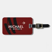 Donkerrood monogram bagagelabel (Voorkant horizontaal)