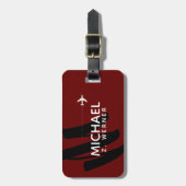 Donkerrood monogram bagagelabel (Voorkant verticaal)