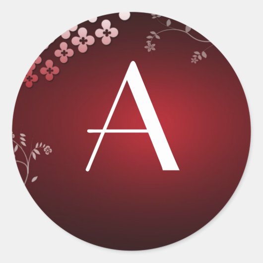 Donkerrood monogram ronde sticker (Voorkant)