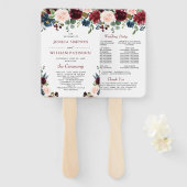 Donkerrood Navyblauw Roze Bloemen Huwelijksprogram Handwaaier (Voorkant en achterkant)