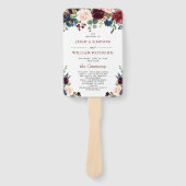 Donkerrood Navyblauw Roze Bloemen Huwelijksprogram Handwaaier (Voorkant)