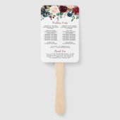 Donkerrood Navyblauw Roze Bloemen Huwelijksprogram Handwaaier (Achterkant)