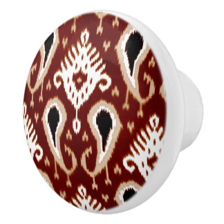 Donkerrood Taupe Bruin Zwart Ikat Tribal Art Patro Keramische Knop