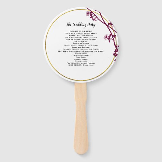 Donkerrood Violet Paarse Wildflower bruiloft progr Handwaaier (Achterkant)