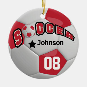 Donkerrood Voetbal   Naam en nummer DIY Keramisch Ornament
