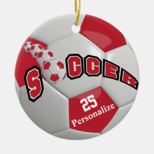 Donkerrood Voetbal Personaliseren Keramisch Ornament