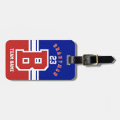 Donkerrood, wit en blauw sportontwerp bagagelabel (Voorkant horizontaal)