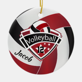 Donkerrood, wit en zwart volleybal keramisch ornament