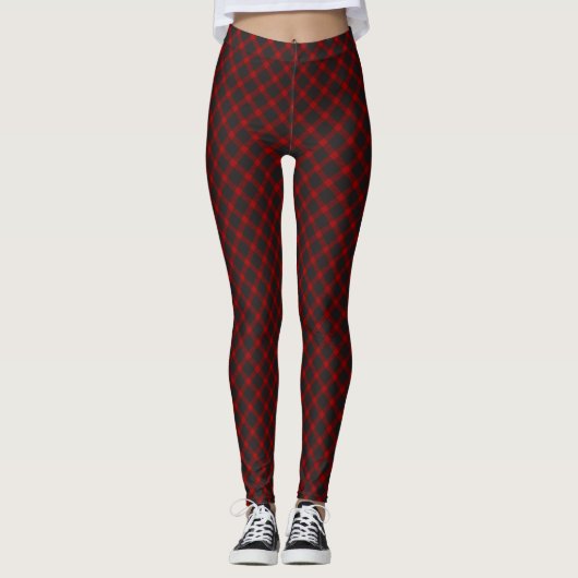 Donkerrood Zwart Check Kerstmis Pyjama Broek Leggings (Voorkant)