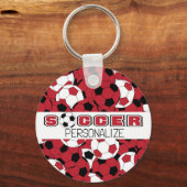 Donkerrood, zwart en wit Voetbal Sleutelhanger (Achterkant)