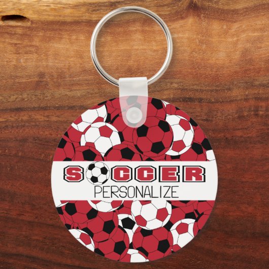 Donkerrood, zwart en wit Voetbal Sleutelhanger (Voorkant)