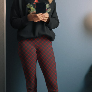 Donkerrood Zwart Geruit Kerst Pyjamabroek Leggings
