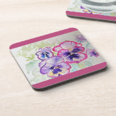 Donkerroze driekleurig viooltje Aquarel Bloem bloe Bier Onderzetter (Linkerzijde)