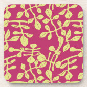 Donkerroze en Yellow Leaf Design Onderzetter Set (Voorkant)
